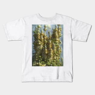 Fantasy Forest Golden Castle Tree Mountain Structure Parnassus Kids T-Shirt